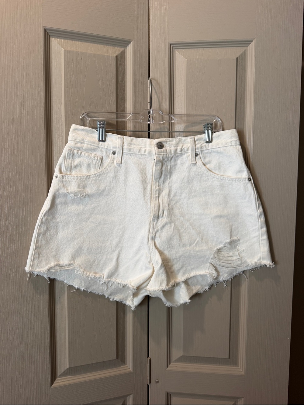 Levi's White Frayed High-Rise Denim Shorts